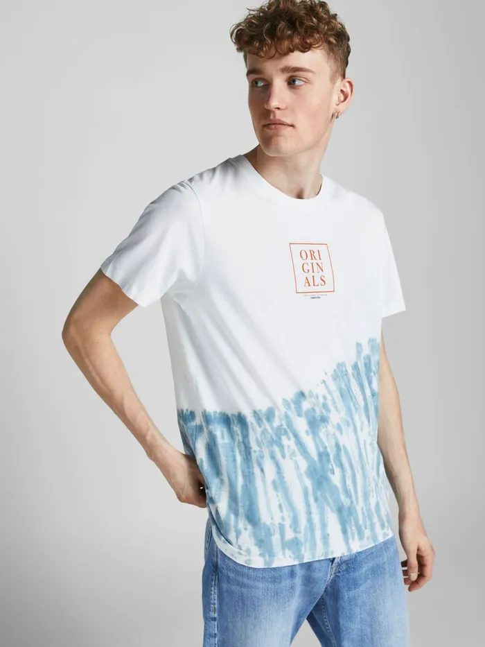 Tshirts JACK and JONES Mens TIE DYE PRINT TSHIRT White Cloud Dancer Gift for Friend