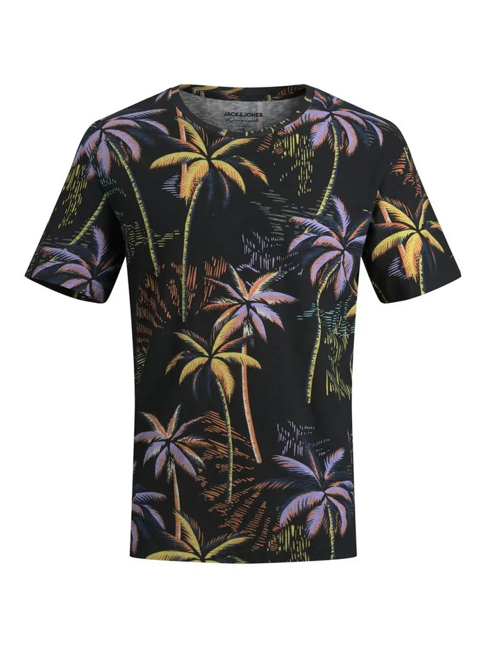 Tshirts JACK and JONES Mens TROPICAL PRINT TSHIRT Black Tap Shoe Cheap On Sale