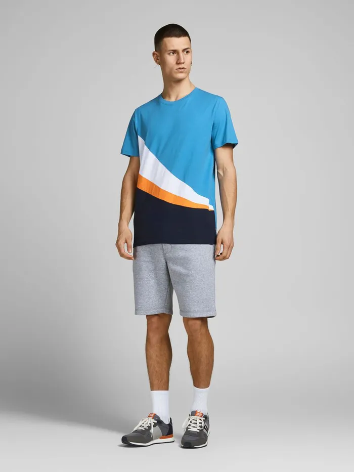 Tshirts JACK and JONES Mens WAVY COLOUR BLOCK TSHIRT Blue Deep Water On Sale