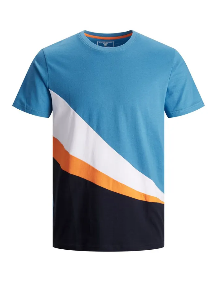 Tshirts JACK and JONES Mens WAVY COLOUR BLOCK TSHIRT Blue Deep Water On Sale