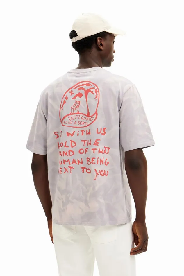 Tshirts Men Desigual Printed Tshirt With Gradient Effect Black