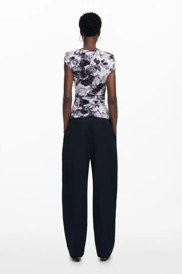 TShirts Women Desigual Asymmetric Floral Tshirt Black