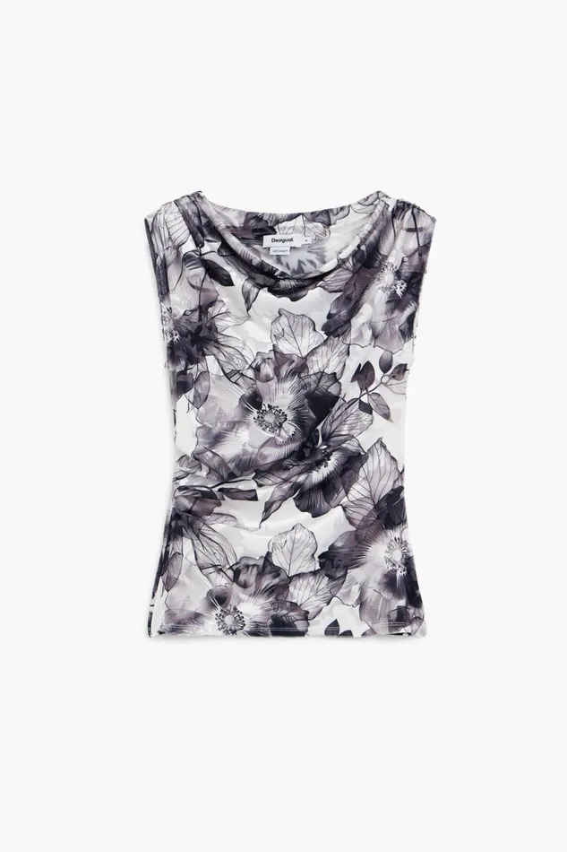 TShirts Women Desigual Asymmetric Floral Tshirt Black