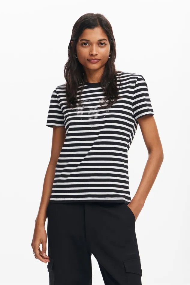 TShirts Women Desigual Striped Heart Tshirt White