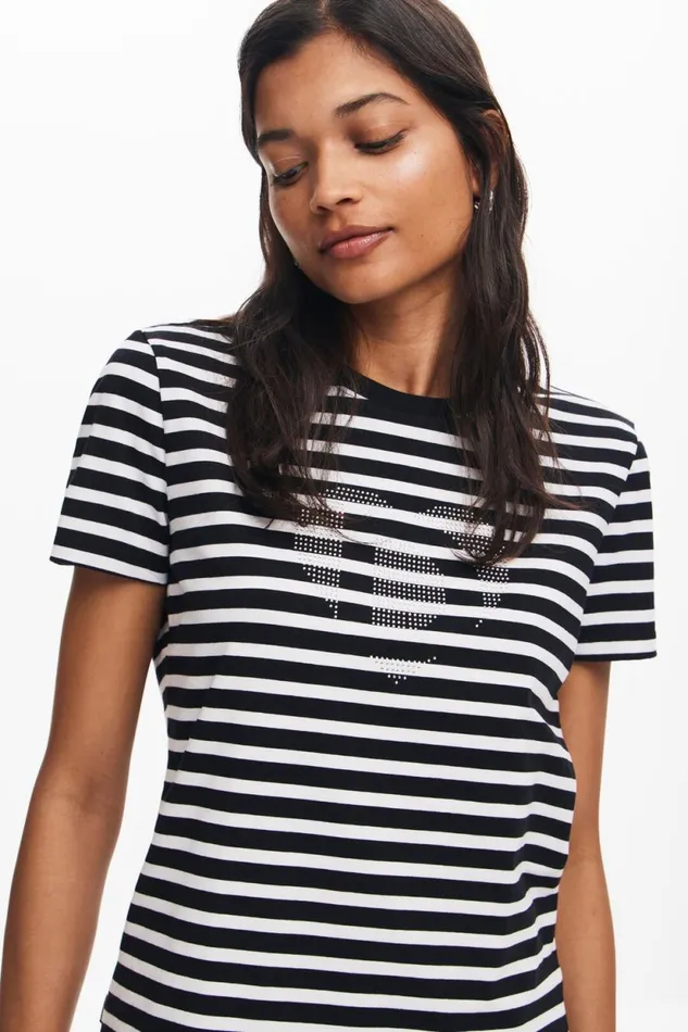 TShirts Women Desigual Striped Heart Tshirt White