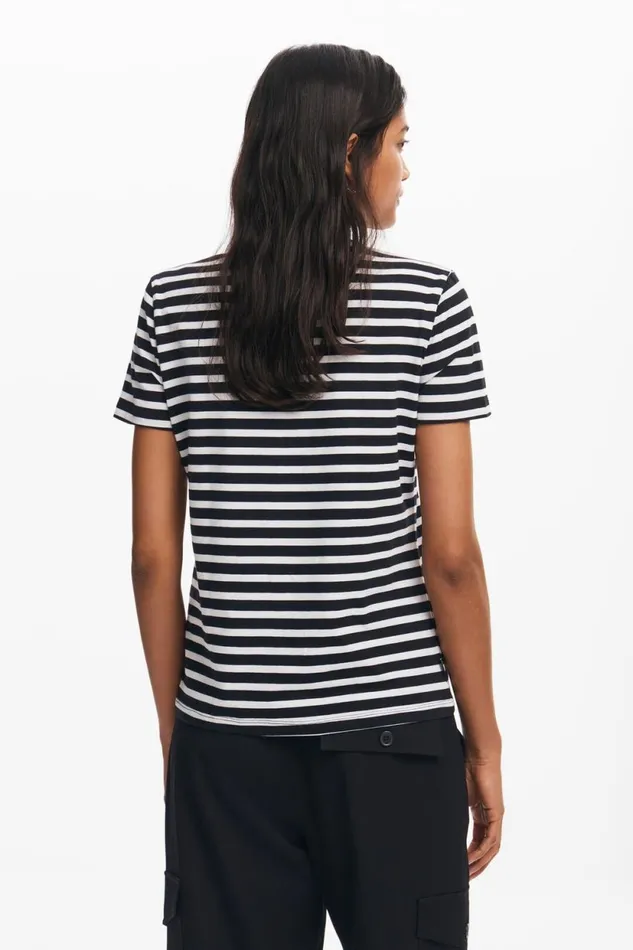 TShirts Women Desigual Striped Heart Tshirt White