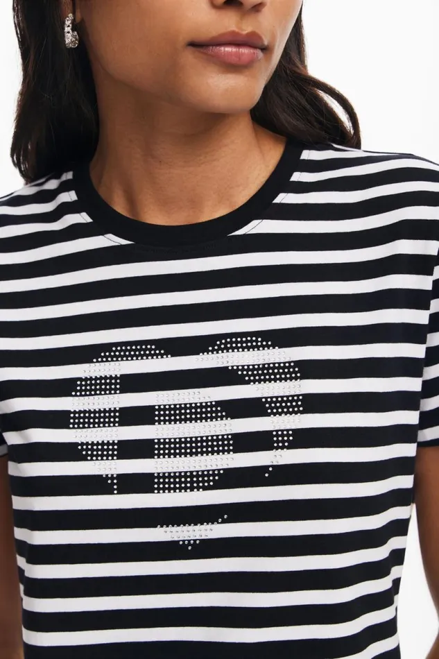 TShirts Women Desigual Striped Heart Tshirt White