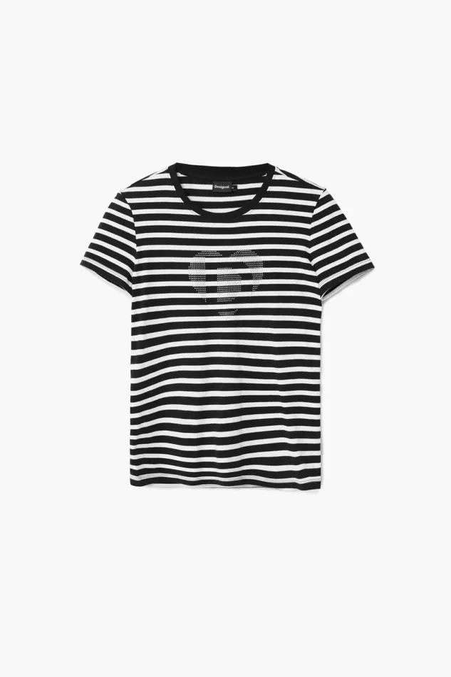 TShirts Women Desigual Striped Heart Tshirt White