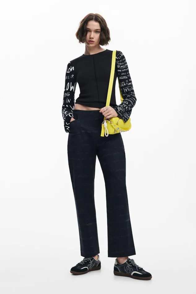 TShirts Women Desigual Tshirt With Printed Sleeves Black