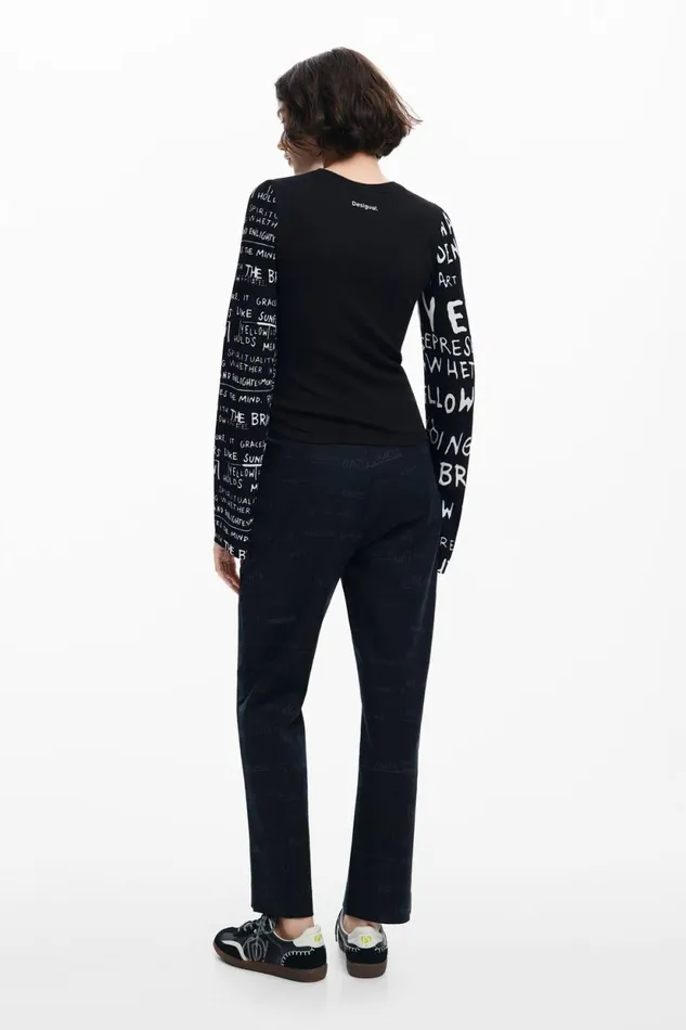 TShirts Women Desigual Tshirt With Printed Sleeves Black