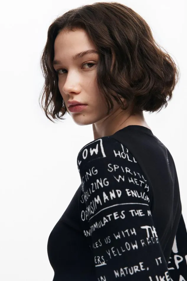 TShirts Women Desigual Tshirt With Printed Sleeves Black