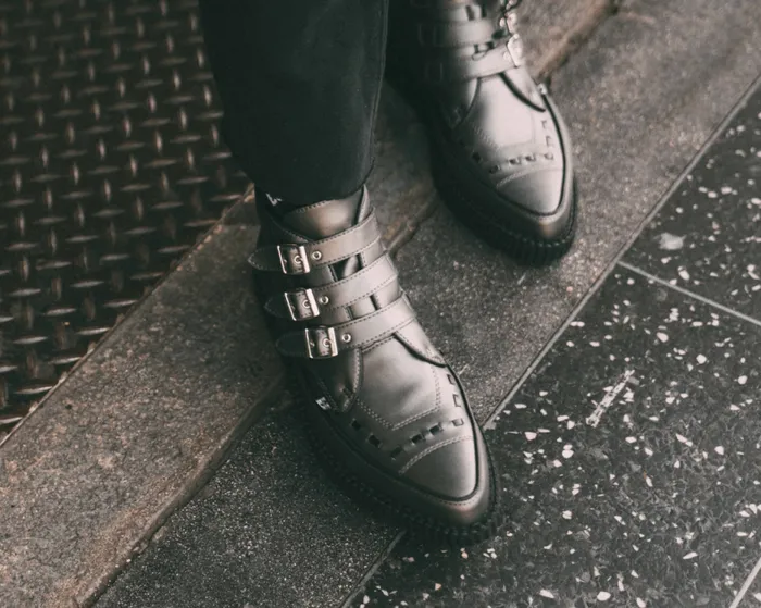TUK Shoes Boots Men Gunmetal and Black Trim Pointed Buckle Boot TUK Shoes Boots Men Gunmetal and Black Trim Pointed Buckle Boot