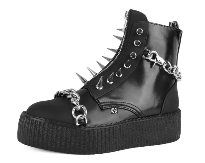 TUK Shoes Boots Women Black Haze Spike and Chain Viva Mondo Boot