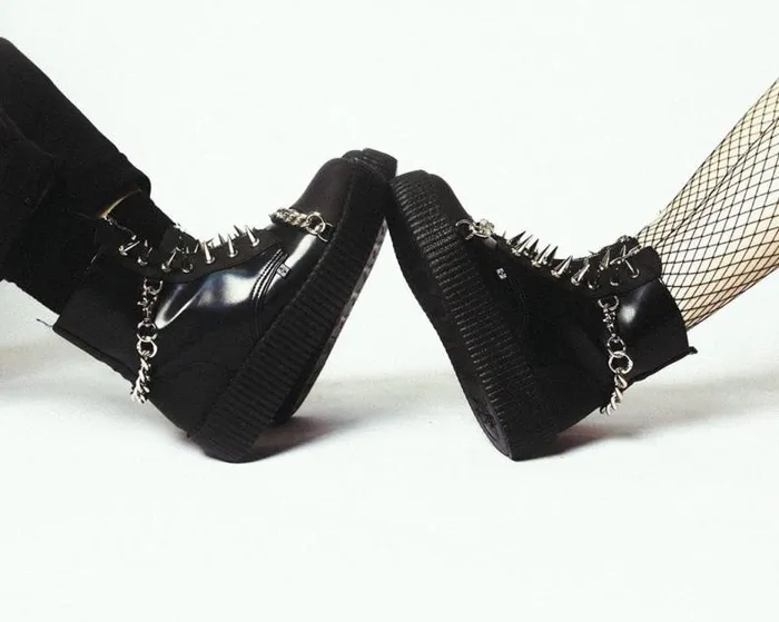 TUK Shoes Boots Women Black Haze Spike and Chain Viva Mondo Boot TUK Shoes Boots Women Black Haze Spike and Chain Viva Mondo Boot