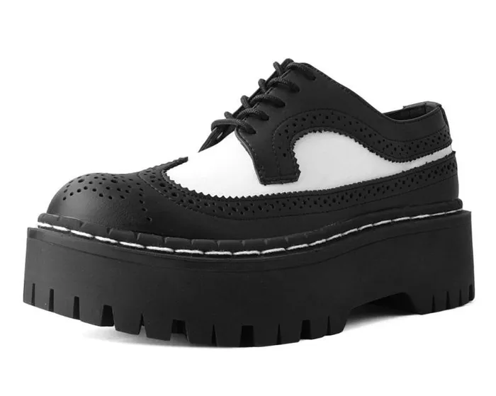 TUK Shoes Dress Shoes Men Black and White Double Decker Brogue