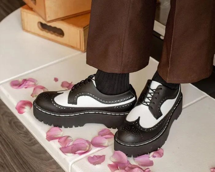 TUK Shoes Dress Shoes Men Black and White Double Decker Brogue TUK Shoes Dress Shoes Men Black and White Double Decker Brogue