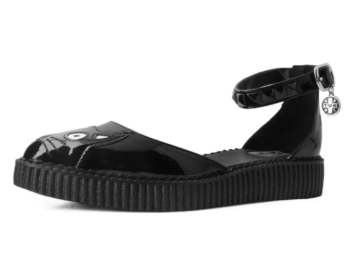 TUK Shoes Kitty Styles Women Black TUKskin Pointed Kitty Face Sandal