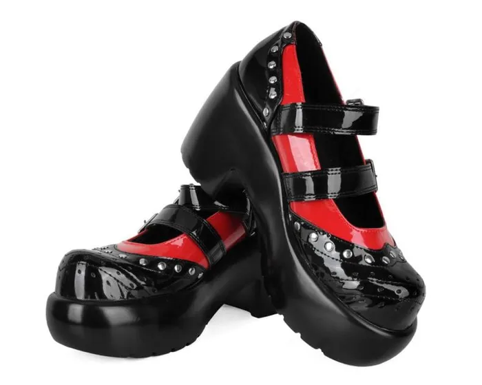 TUK Shoes Mary Janes Women Black and Red Patent Brogue Bubble Mary Jane TUK Shoes Mary Janes Women Black and Red Patent Brogue Bubble Mary Jane