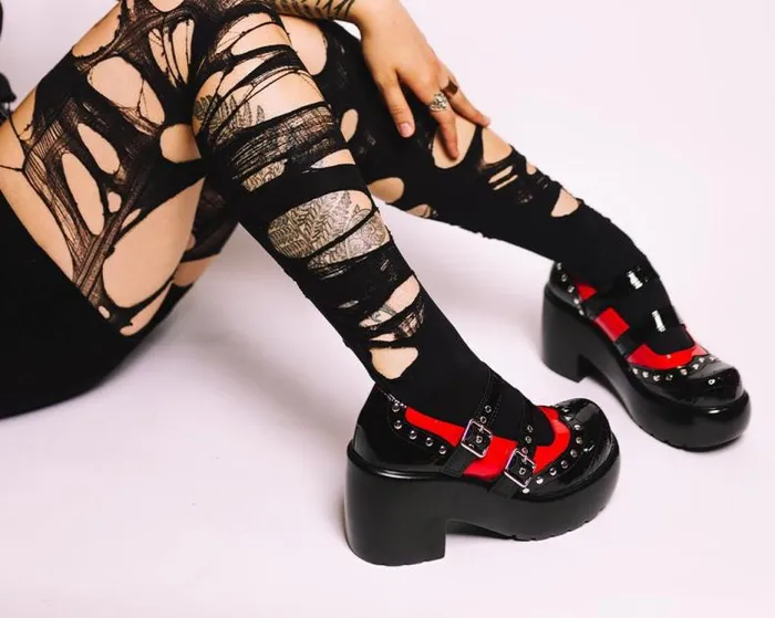 TUK Shoes Mary Janes Women Black and Red Patent Brogue Bubble Mary Jane TUK Shoes Mary Janes Women Black and Red Patent Brogue Bubble Mary Jane