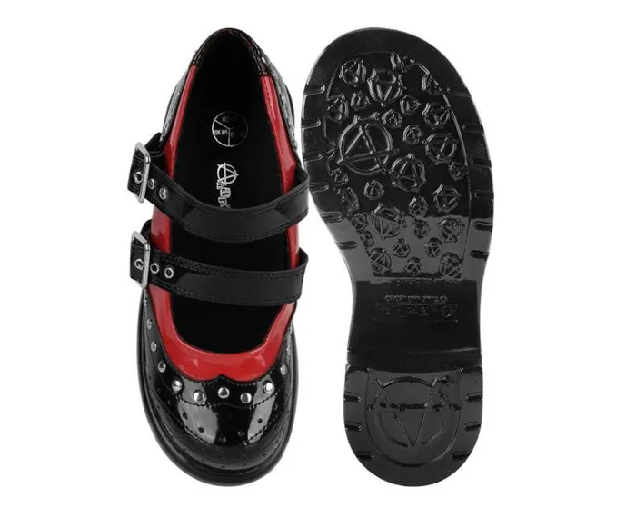 TUK Shoes Mary Janes Women Black and Red Patent Brogue Bubble Mary Jane TUK Shoes Mary Janes Women Black and Red Patent Brogue Bubble Mary Jane