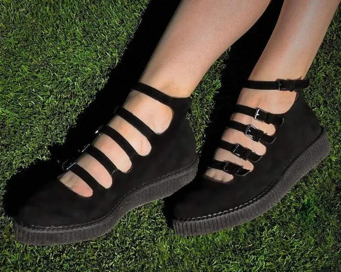 TUK Shoes Mary Janes Women Black Faux Suede Vegan MultiStrap Pointed Mary Jane Creeper Shoes TUK Shoes Mary Janes Women Black Faux Suede Vegan MultiStrap Pointed Mary Jane Creeper Shoes