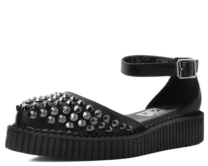 TUK Shoes Mary Janes Women Black TUKskin Pointed Spike Studded Ankle Strap Sandals