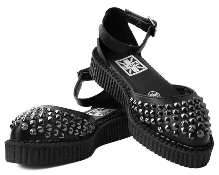 TUK Shoes Mary Janes Women Black TUKskin Pointed Spike Studded Ankle Strap Sandals TUK Shoes Mary Janes Women Black TUKskin Pointed Spike Studded Ankle Strap Sandals