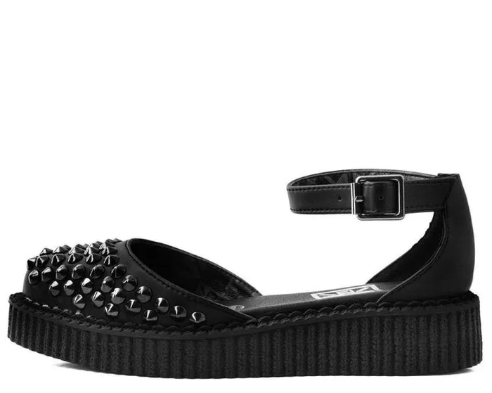 TUK Shoes Mary Janes Women Black TUKskin Pointed Spike Studded Ankle Strap Sandals TUK Shoes Mary Janes Women Black TUKskin Pointed Spike Studded Ankle Strap Sandals
