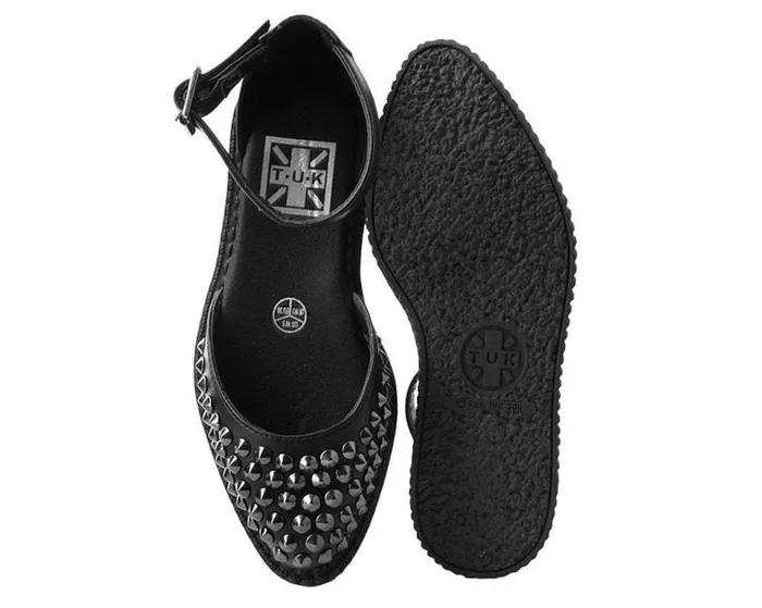 TUK Shoes Mary Janes Women Black TUKskin Pointed Spike Studded Ankle Strap Sandals TUK Shoes Mary Janes Women Black TUKskin Pointed Spike Studded Ankle Strap Sandals