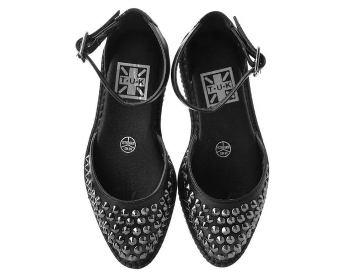 TUK Shoes Mary Janes Women Black TUKskin Pointed Spike Studded Ankle Strap Sandals TUK Shoes Mary Janes Women Black TUKskin Pointed Spike Studded Ankle Strap Sandals