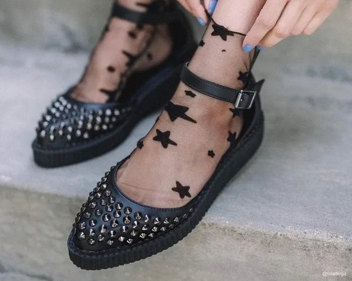 TUK Shoes Mary Janes Women Black TUKskin Pointed Spike Studded Ankle Strap Sandals TUK Shoes Mary Janes Women Black TUKskin Pointed Spike Studded Ankle Strap Sandals