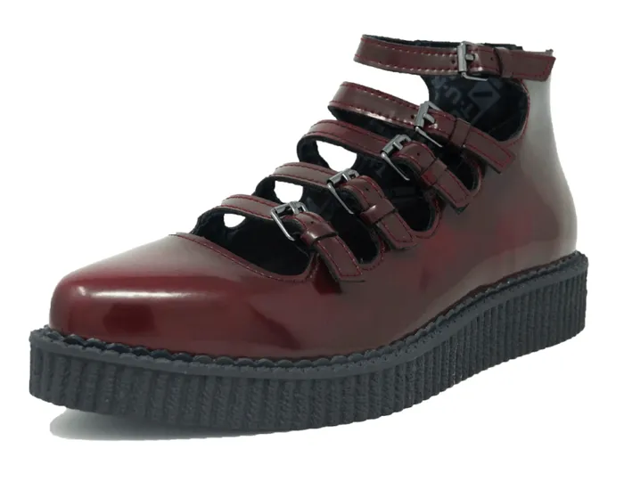 TUK Shoes Mary Janes Women Burgundy RubOff Multi Strap Pointed Mary Jane