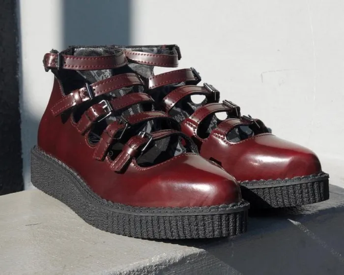 TUK Shoes Mary Janes Women Burgundy RubOff Multi Strap Pointed Mary Jane TUK Shoes Mary Janes Women Burgundy RubOff Multi Strap Pointed Mary Jane