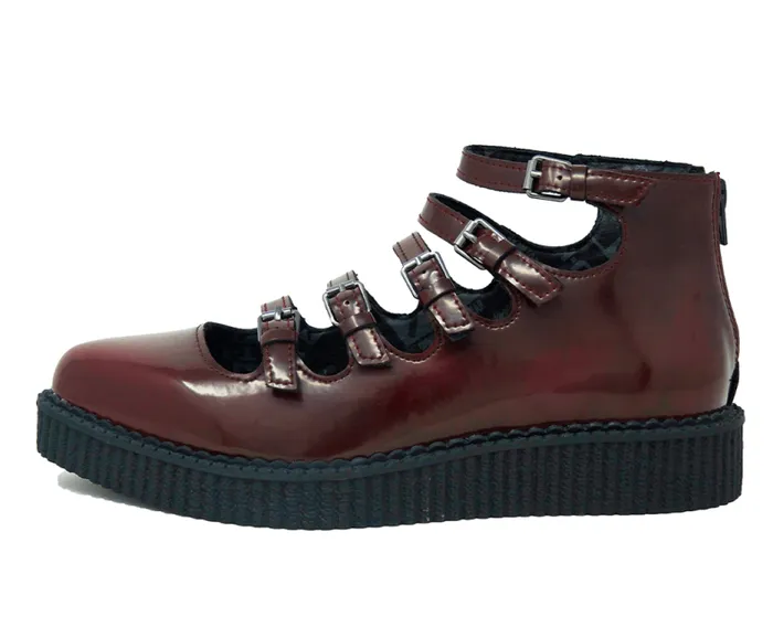 TUK Shoes Mary Janes Women Burgundy RubOff Multi Strap Pointed Mary Jane TUK Shoes Mary Janes Women Burgundy RubOff Multi Strap Pointed Mary Jane