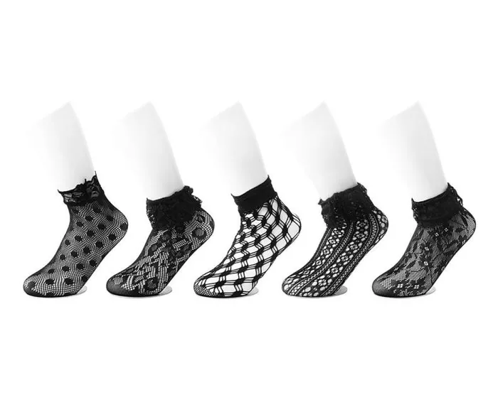TUK Shoes MultiPack Adult Black Assorted Fishnet 5Pk Sock