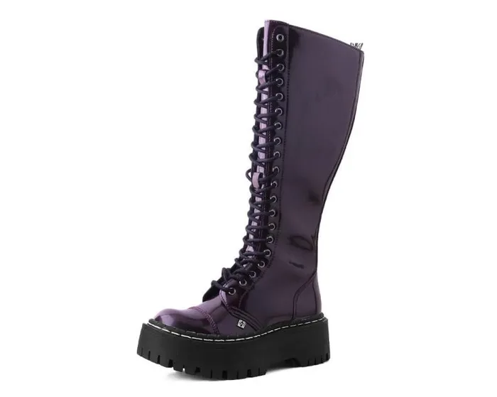 TUK Shoes Platforms Women Burgundy RubOff KneeHigh Double Decker Boot