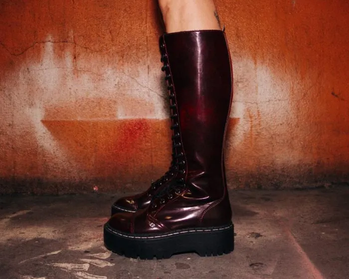 TUK Shoes Platforms Women Burgundy RubOff KneeHigh Double Decker Boot TUK Shoes Platforms Women Burgundy RubOff KneeHigh Double Decker Boot