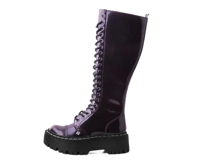 TUK Shoes Platforms Women Burgundy RubOff KneeHigh Double Decker Boot TUK Shoes Platforms Women Burgundy RubOff KneeHigh Double Decker Boot