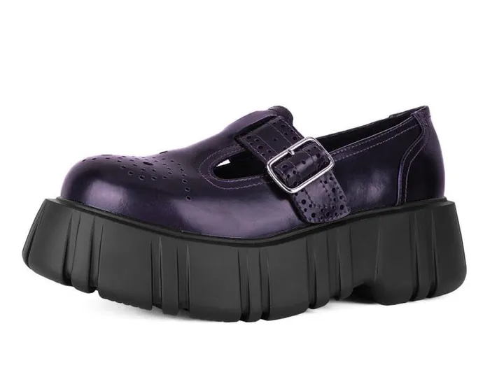 TUK Shoes Platforms Women Purple RubOff TBar Anarchic Airship Brogue