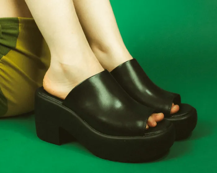 TUK Shoes Sandals Women Black Bubble Mule Heel