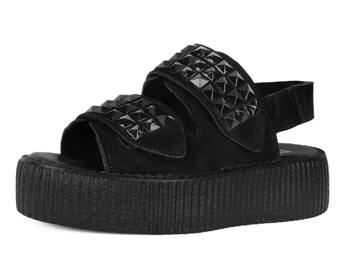 TUK Shoes Sandals Women Black Suede Velcro Studded Sandal