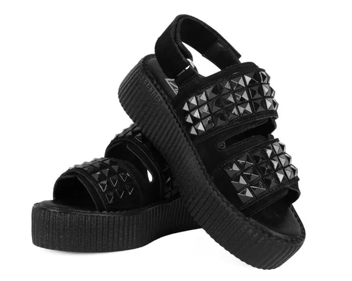 TUK Shoes Sandals Women Black Suede Velcro Studded Sandal TUK Shoes Sandals Women Black Suede Velcro Studded Sandal