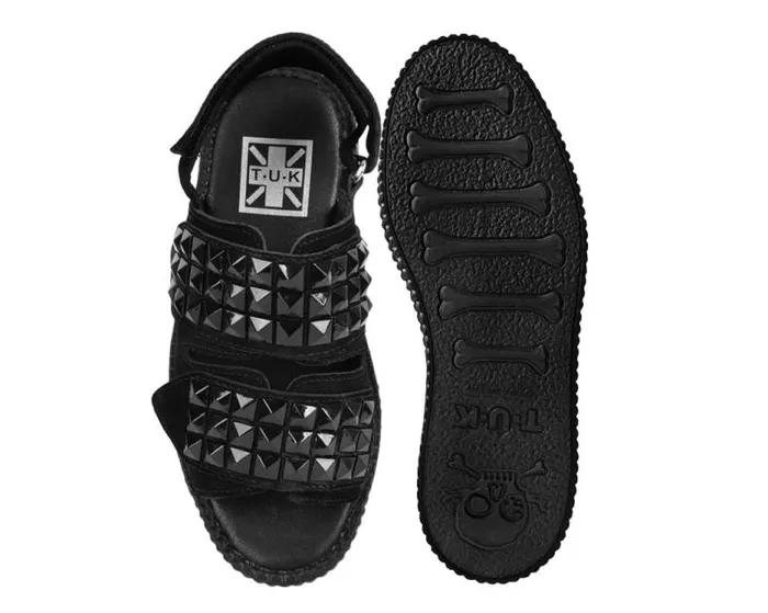 TUK Shoes Sandals Women Black Suede Velcro Studded Sandal TUK Shoes Sandals Women Black Suede Velcro Studded Sandal