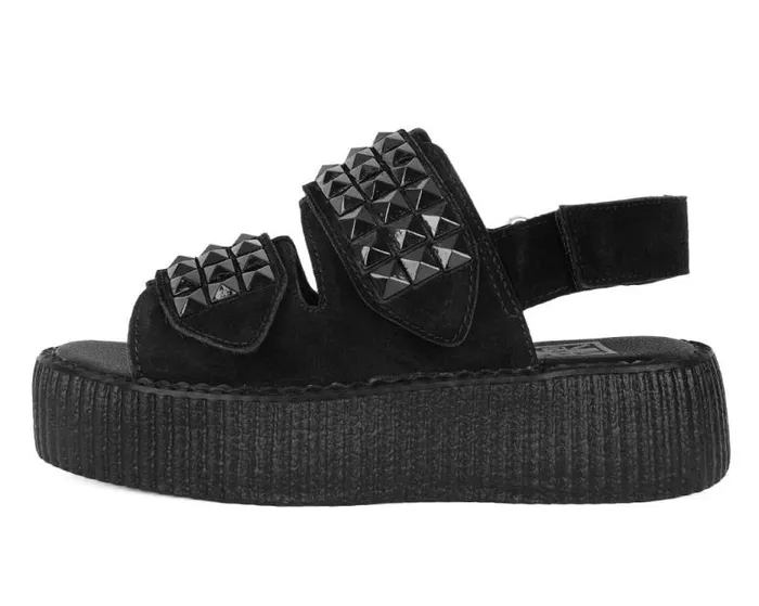 TUK Shoes Sandals Women Black Suede Velcro Studded Sandal TUK Shoes Sandals Women Black Suede Velcro Studded Sandal