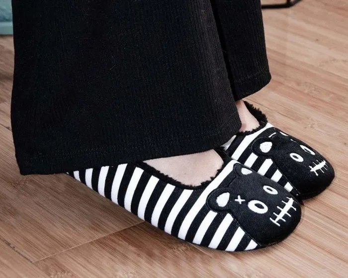 TUK Shoes Slippers Women Black and White Striped Punk Panda Slipper TUK Shoes Slippers Women Black and White Striped Punk Panda Slipper