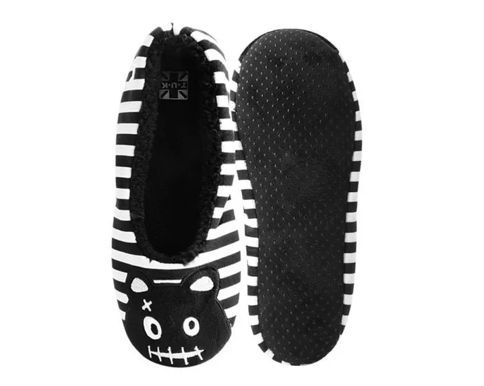 TUK Shoes Slippers Women Black and White Striped Punk Panda Slipper TUK Shoes Slippers Women Black and White Striped Punk Panda Slipper
