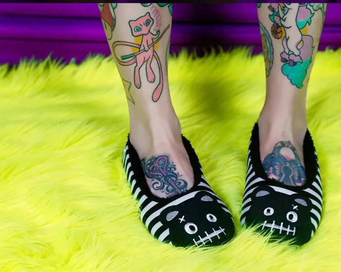 TUK Shoes Slippers Women Black and White Striped Punk Panda Slipper TUK Shoes Slippers Women Black and White Striped Punk Panda Slipper