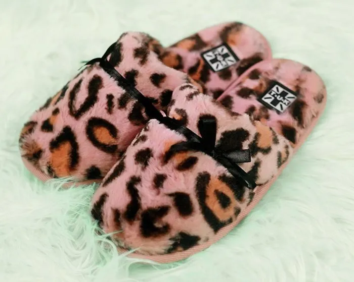 TUK Shoes Slippers Women Pink Leopard Bow Slipper TUK Shoes Slippers Women Pink Leopard Bow Slipper