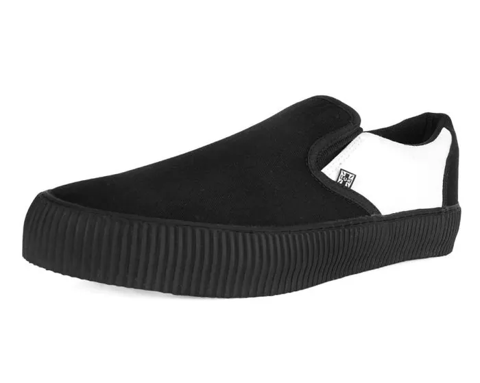 TUK Shoes Sneakers Women Black and White Twill Skull SlipOn Creeper Sneaker