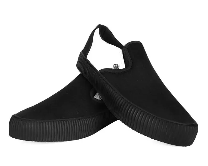 TUK Shoes Sneakers Women Black and White Twill Skull SlipOn Creeper Sneaker TUK Shoes Sneakers Women Black and White Twill Skull SlipOn Creeper Sneaker